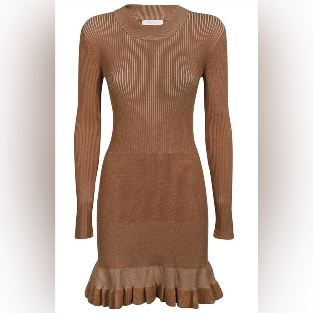 See by Chloe Brown Knit Ruffle Short Dress
In Safari Brown